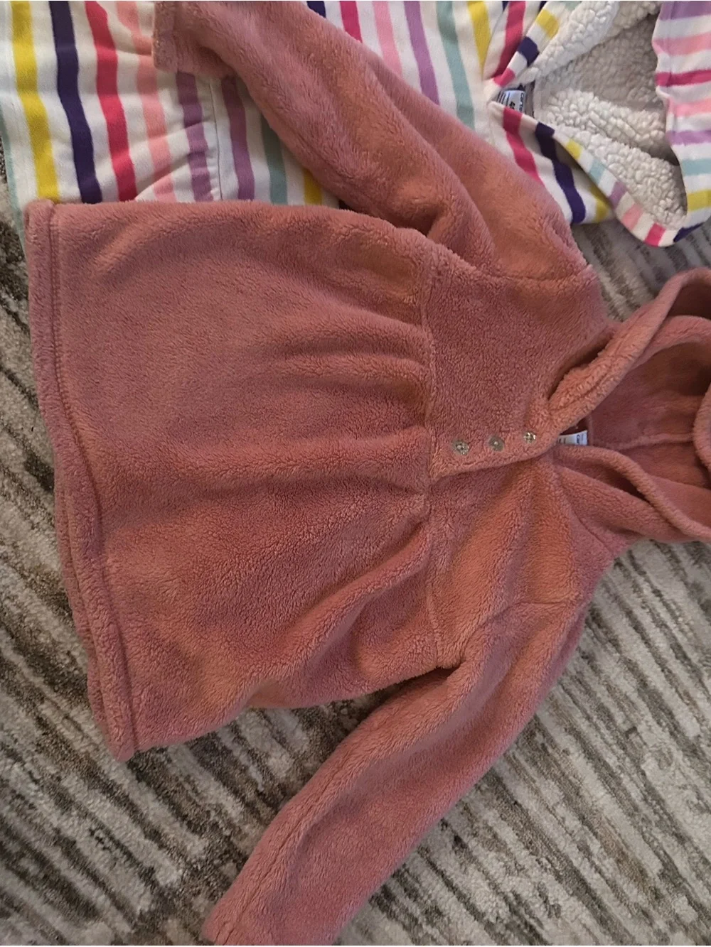 Carter's Set of Plush Hooded Pullover in Dusty Rose and Colorful Stripes - 4T